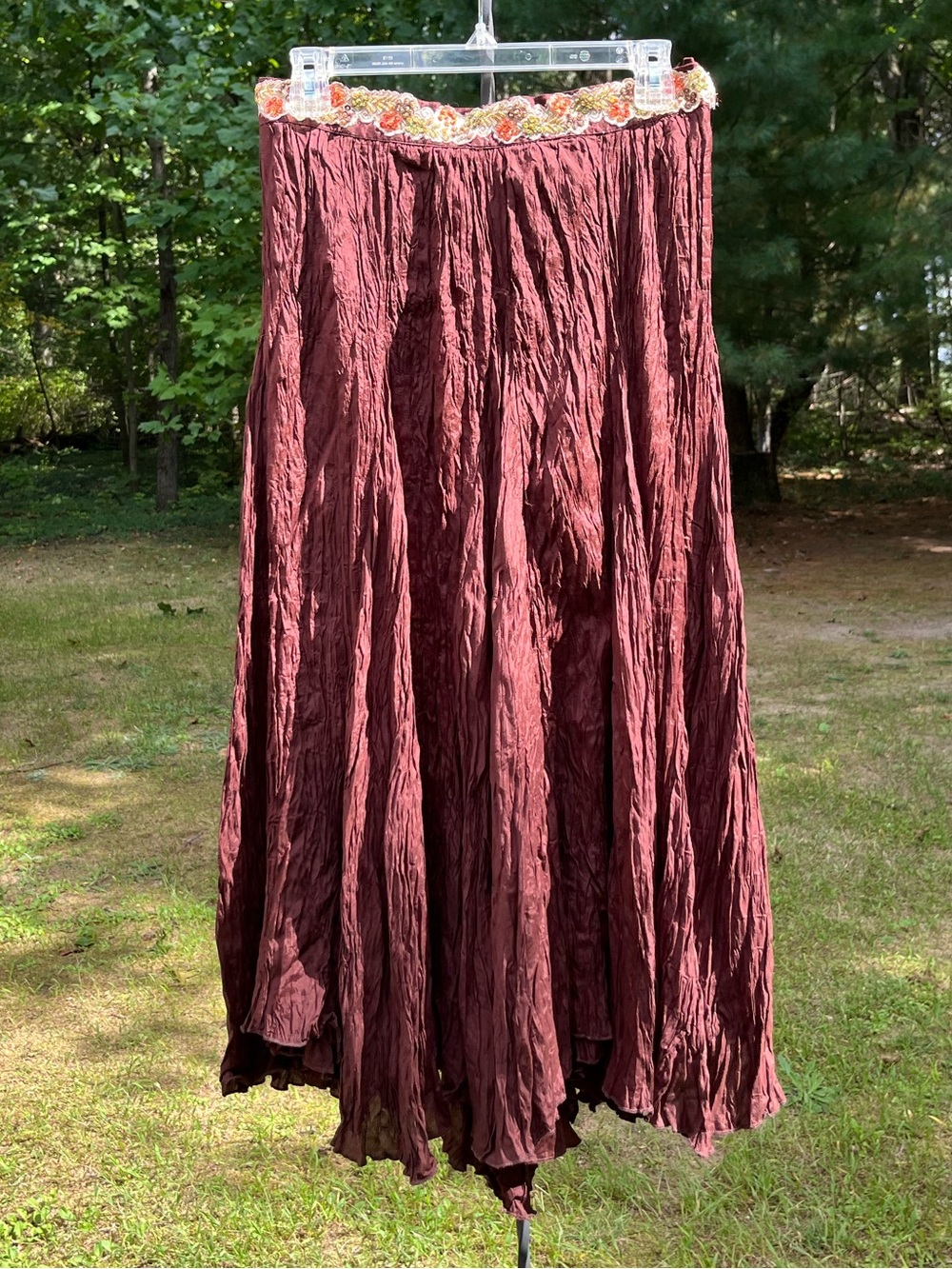 Y2K Chaudry NWT Fairy Whimsigoth Crinkle Chocolate Brown Midi Skirt Size S Boho